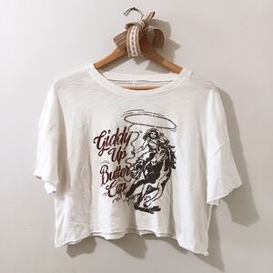 Social Culture Giddy Up Buttercup Western Cowgirl White Graphic Tee
